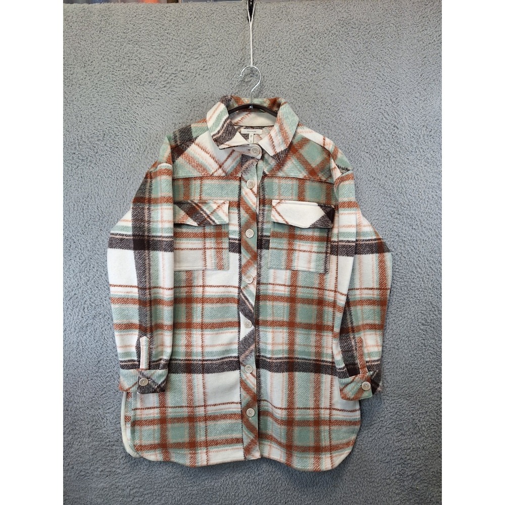Maurices Mixer Shacket Womens S Multicolor Plaid Flannel Flap Pockets Button‎ Up